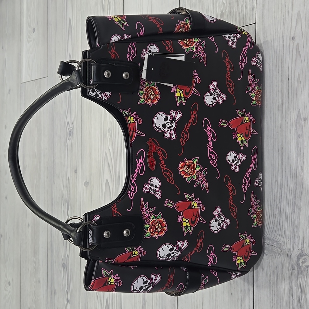 Ed Hardy Black and Red Skull Print Shoulder Bag